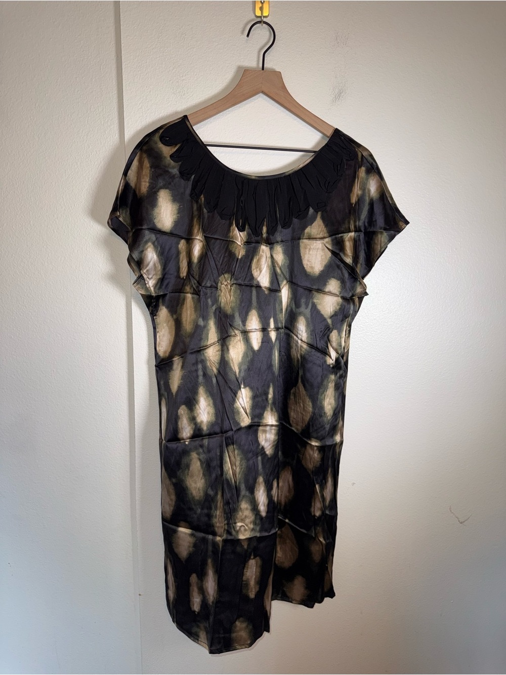 VINTAGE REBECCA MOSES 1980 Silk TieDye Effect lightweight black and gold dress M
